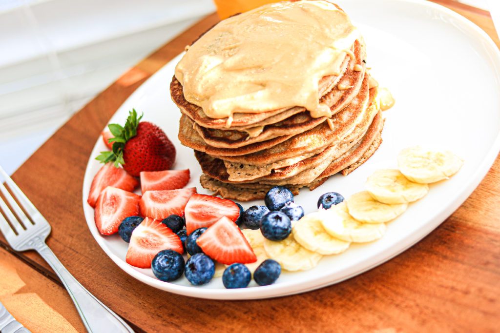 A plate of gluten free protein pancakes by sisters sans gluten