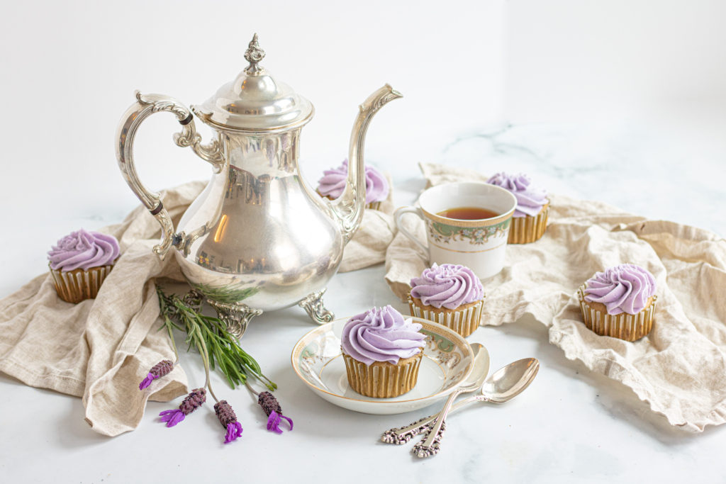 Gluten free earl grey lavender cupcakes and teapot by Sisters Sans Gluten