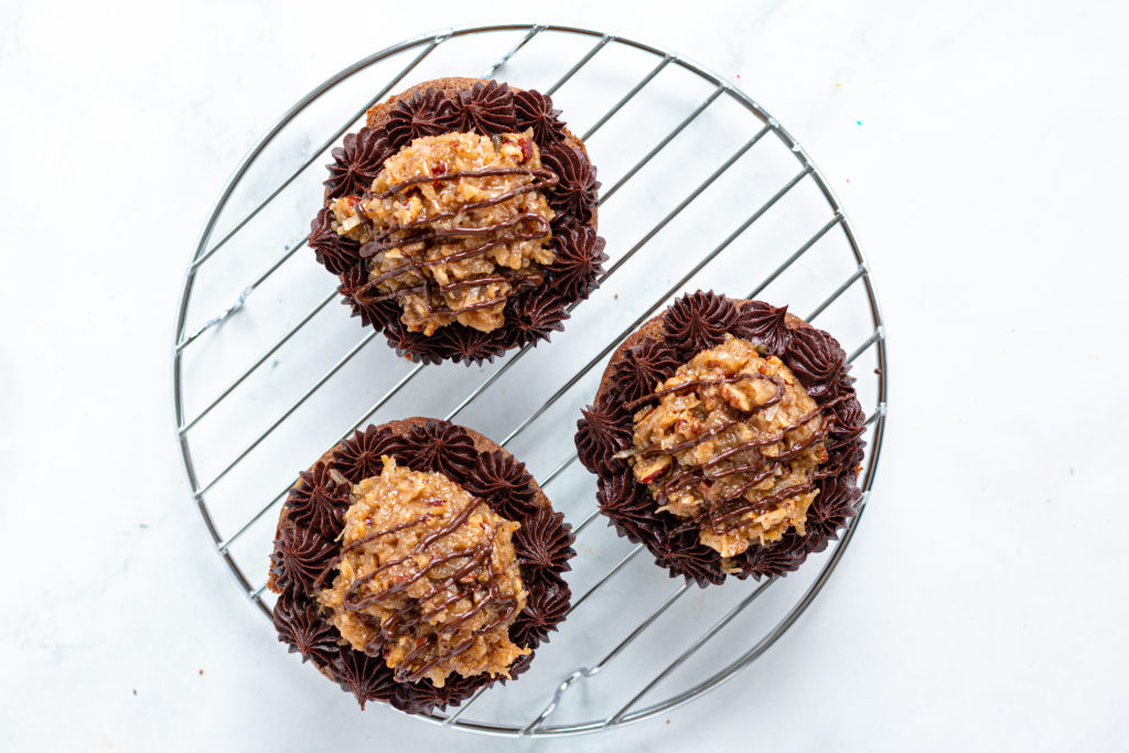 gluten free German Chocolate cupcakes by Sisters Sans Gluten