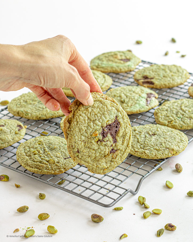gluten free pistachio chocolate chunk cookies by sisters sans gluten