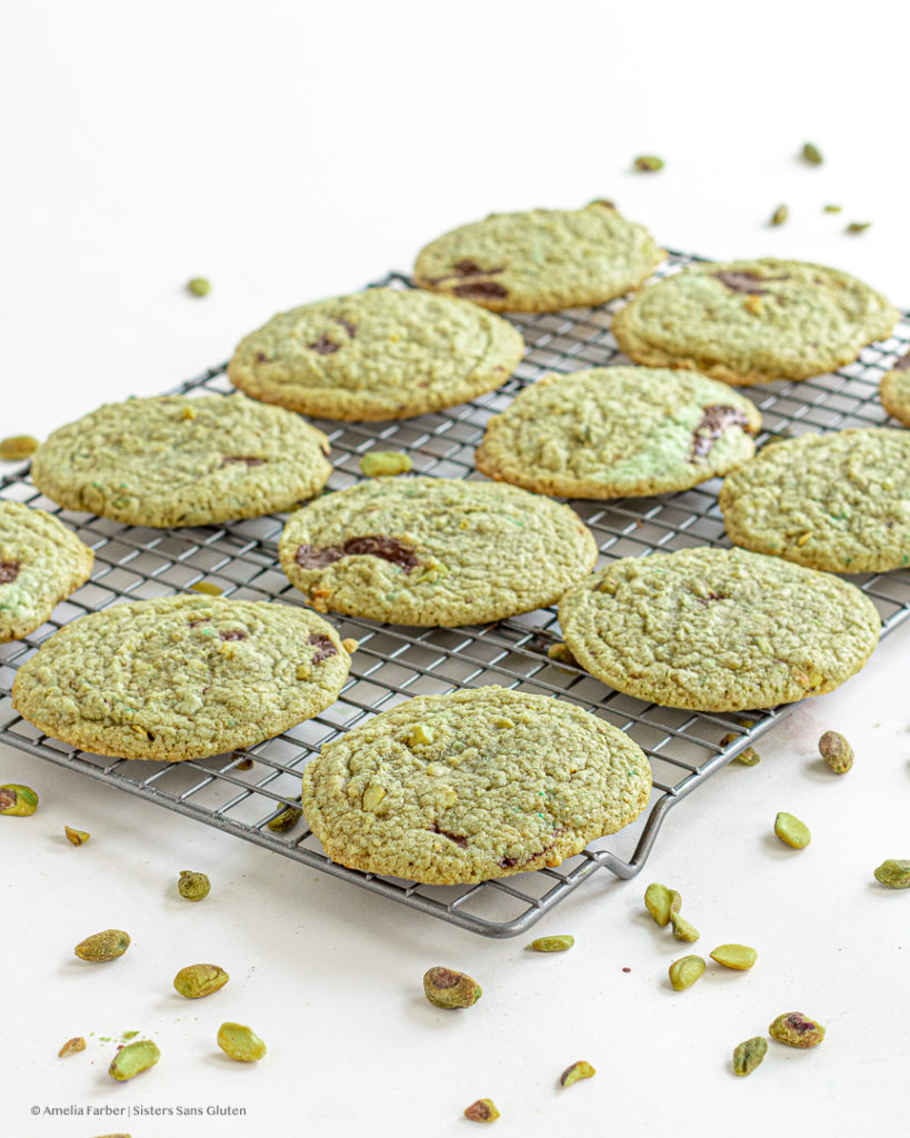 gluten free pistachio chocolate chunk cookies by sisters sans gluten