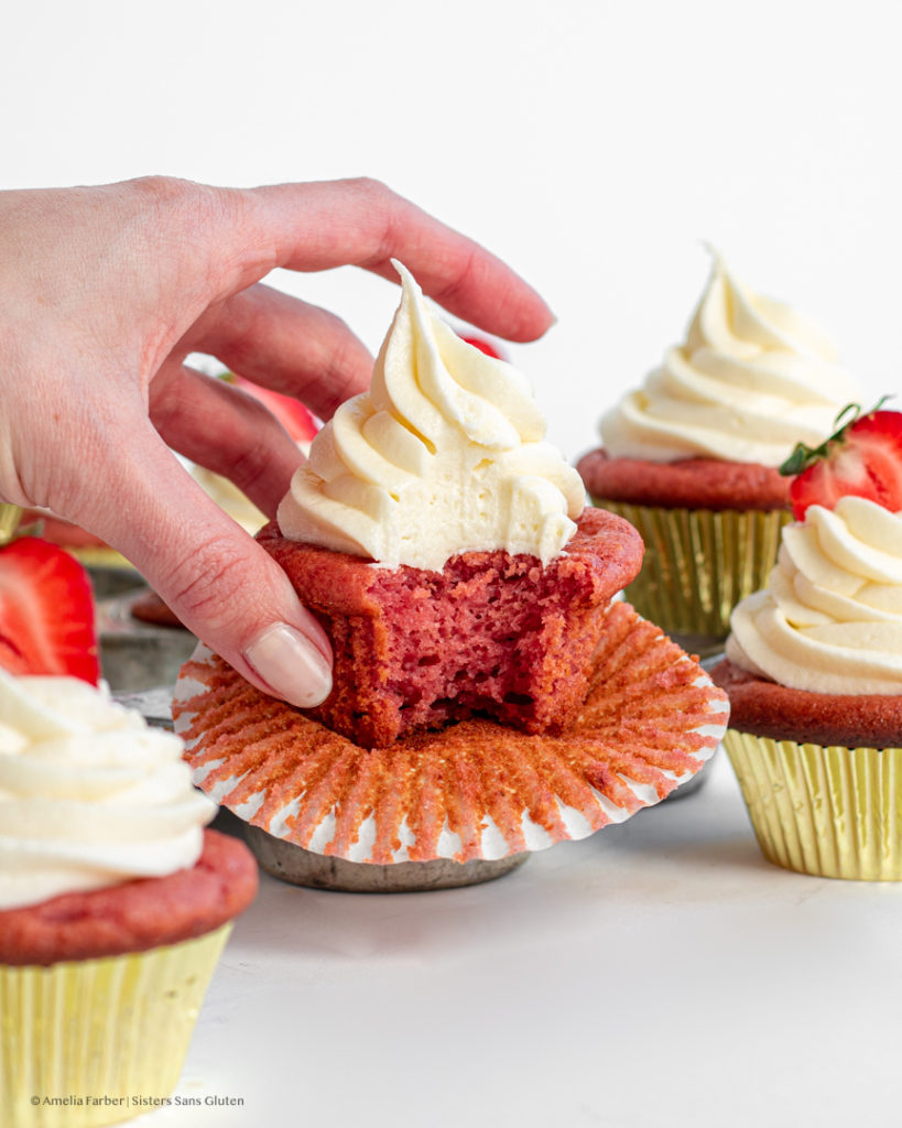 gluten free filled strawberry cupcakes by sisters sans gluten