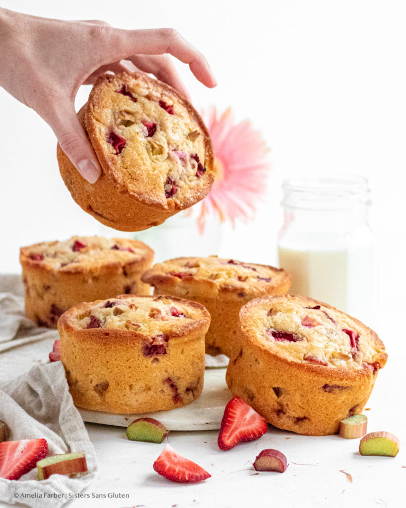 gluten free strawberry rhubarb muffins by sisters sans gluten