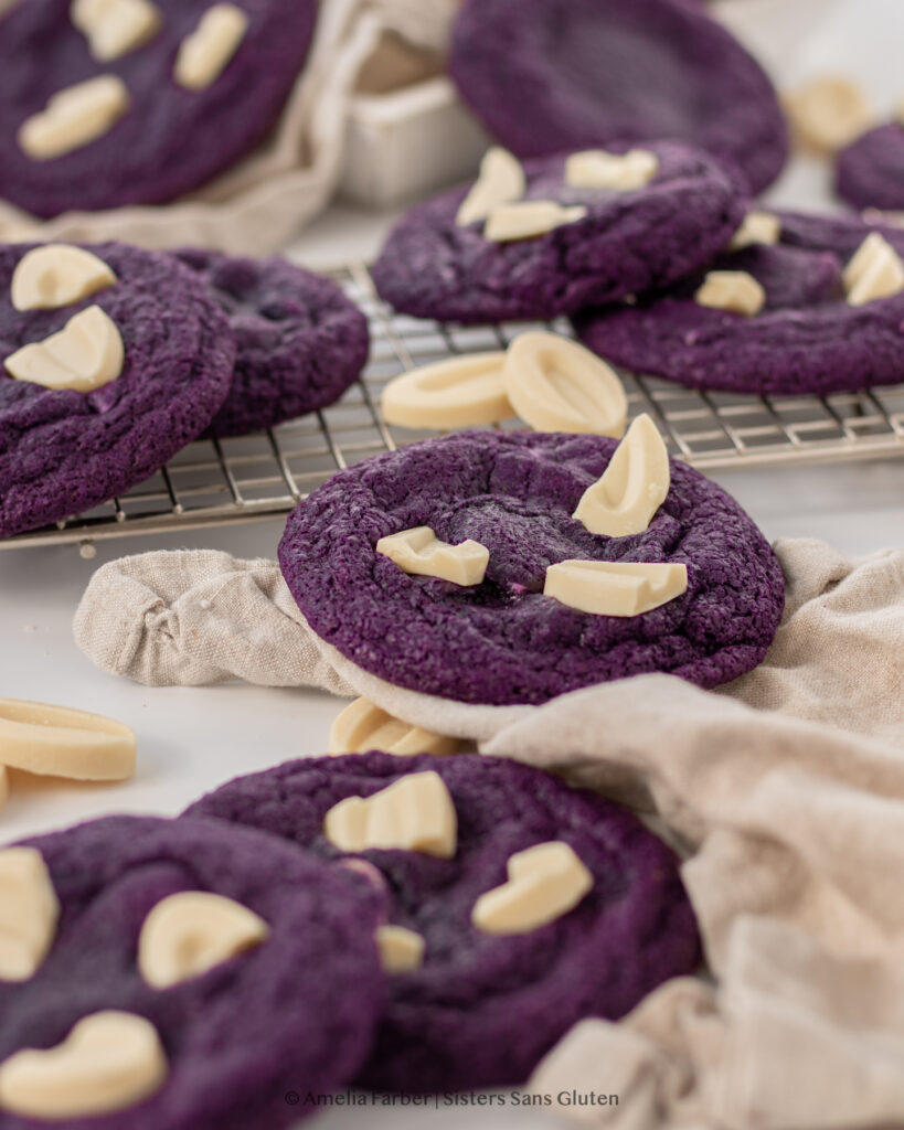 gluten free ube white chocolate cookies by sisters sans gluten