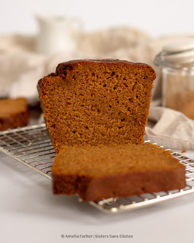 slice of gluten free pumpkin bread by sisters sans gluten